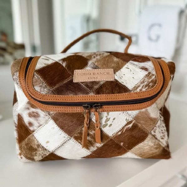 Boho Luxe Toiletry Bag Genuine Hair On Travel Stor...
