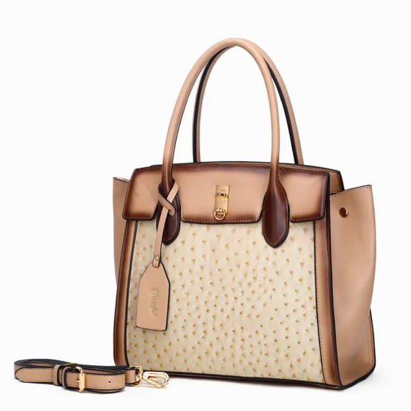 Brangio Italy Classic Camel Ostrich-Textured Tote