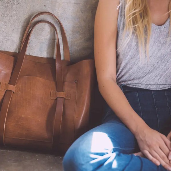 Large Leather Unisex Tote Bag 
