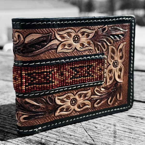 Men’s Western Bi-Fold Cowboy Wallet Tooled Flora...