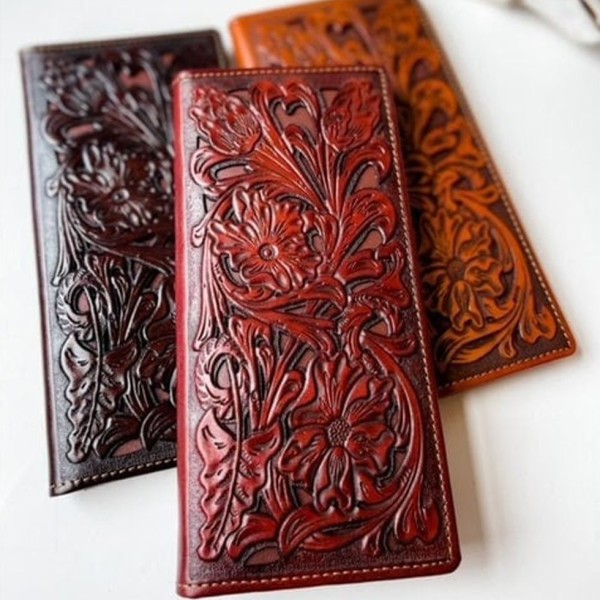 Genuine Tooled Leather Bi-Fold Wallet