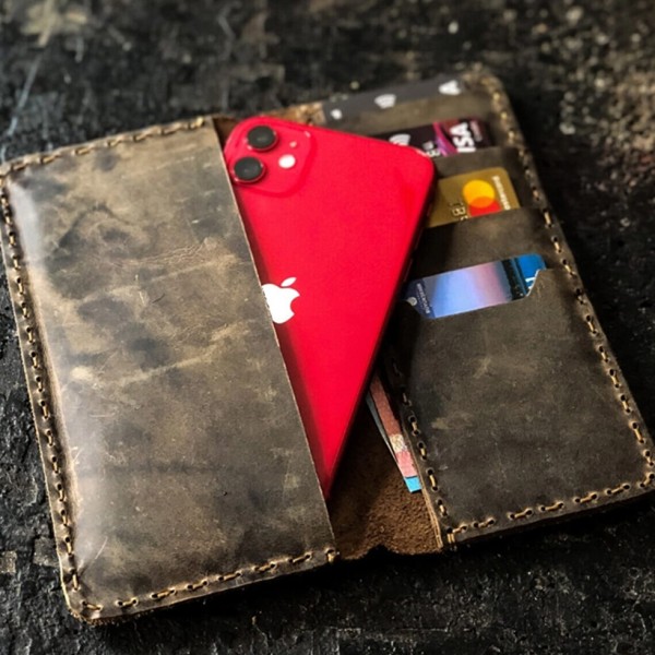 Distressed Leather Phone Wallet-Craft -Card Holder